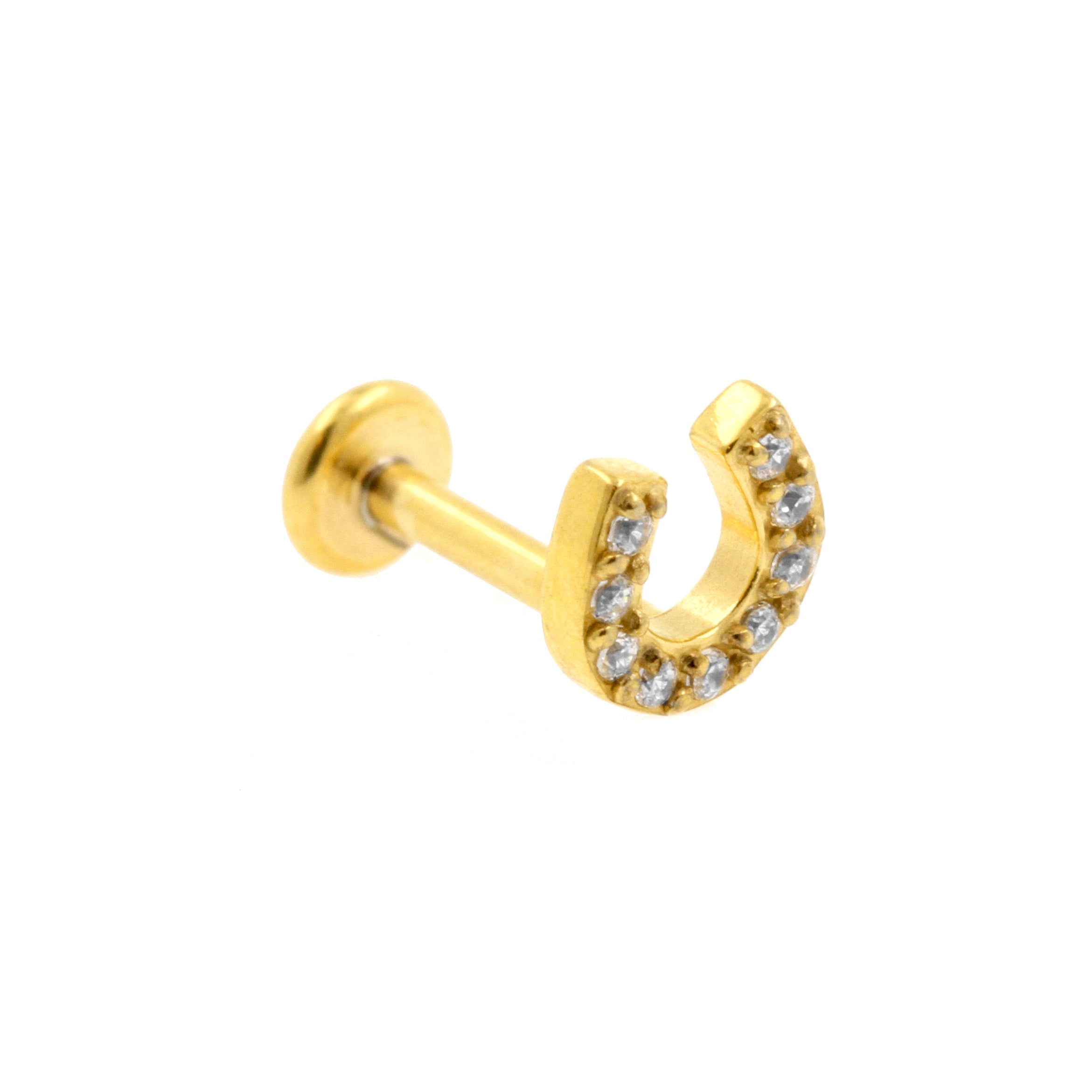 Surgical Steel Zirconia Labret Stud - Horseshoe Gold