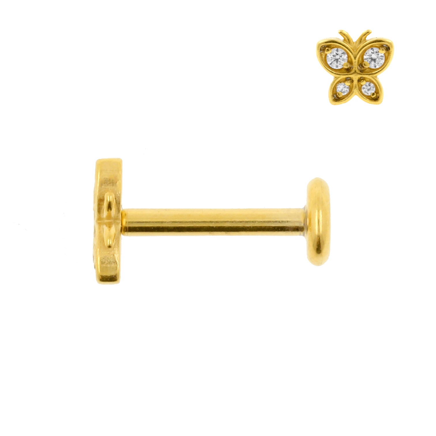 Surgical Steel Zirconia Labret Stud - Butterfly Gold