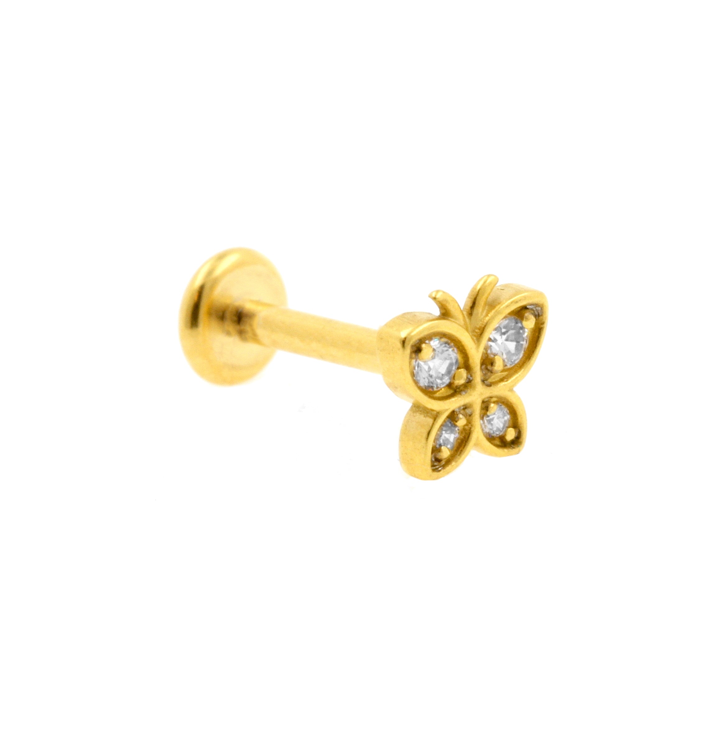 Surgical Steel Zirconia Labret Stud - Butterfly Gold