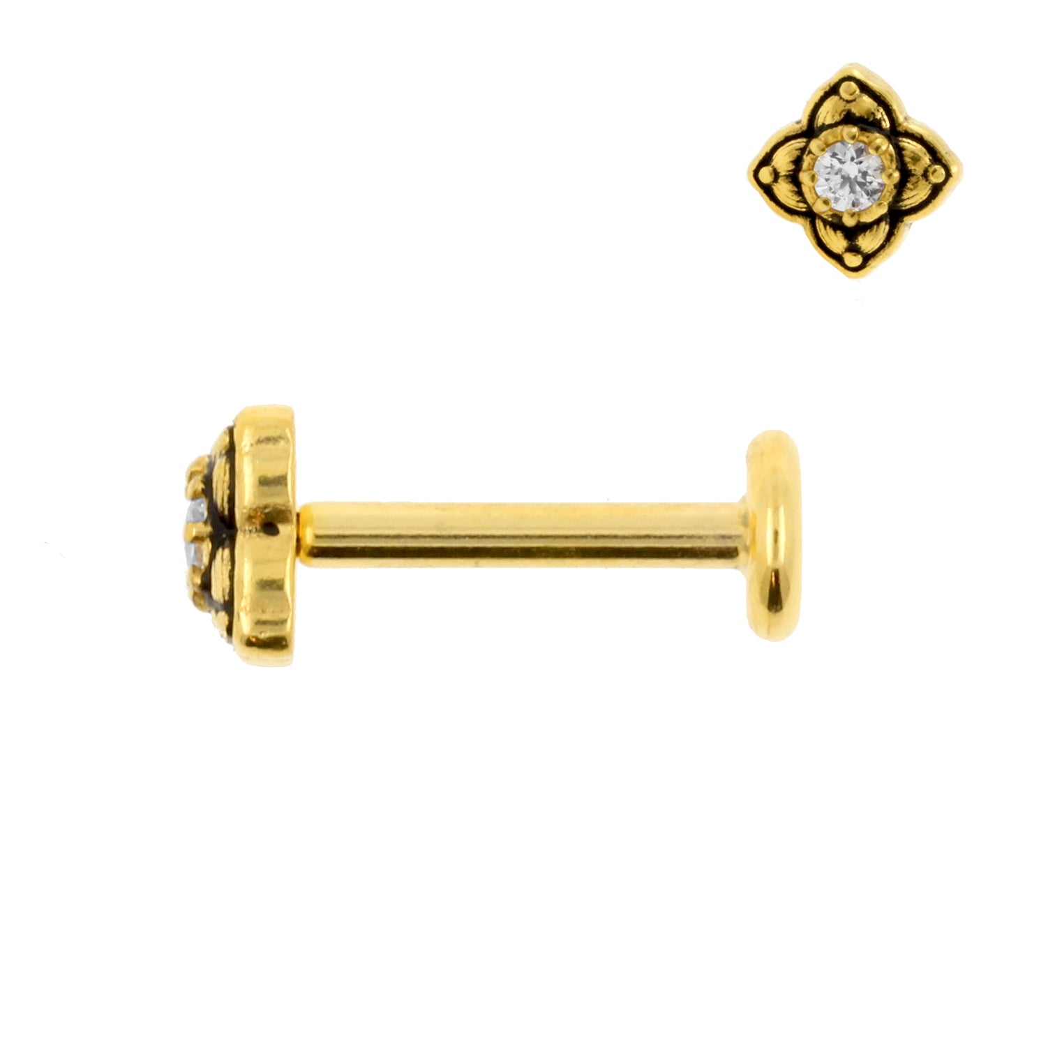 Surgical Steel Zirconia Labret Stud - Star Gold