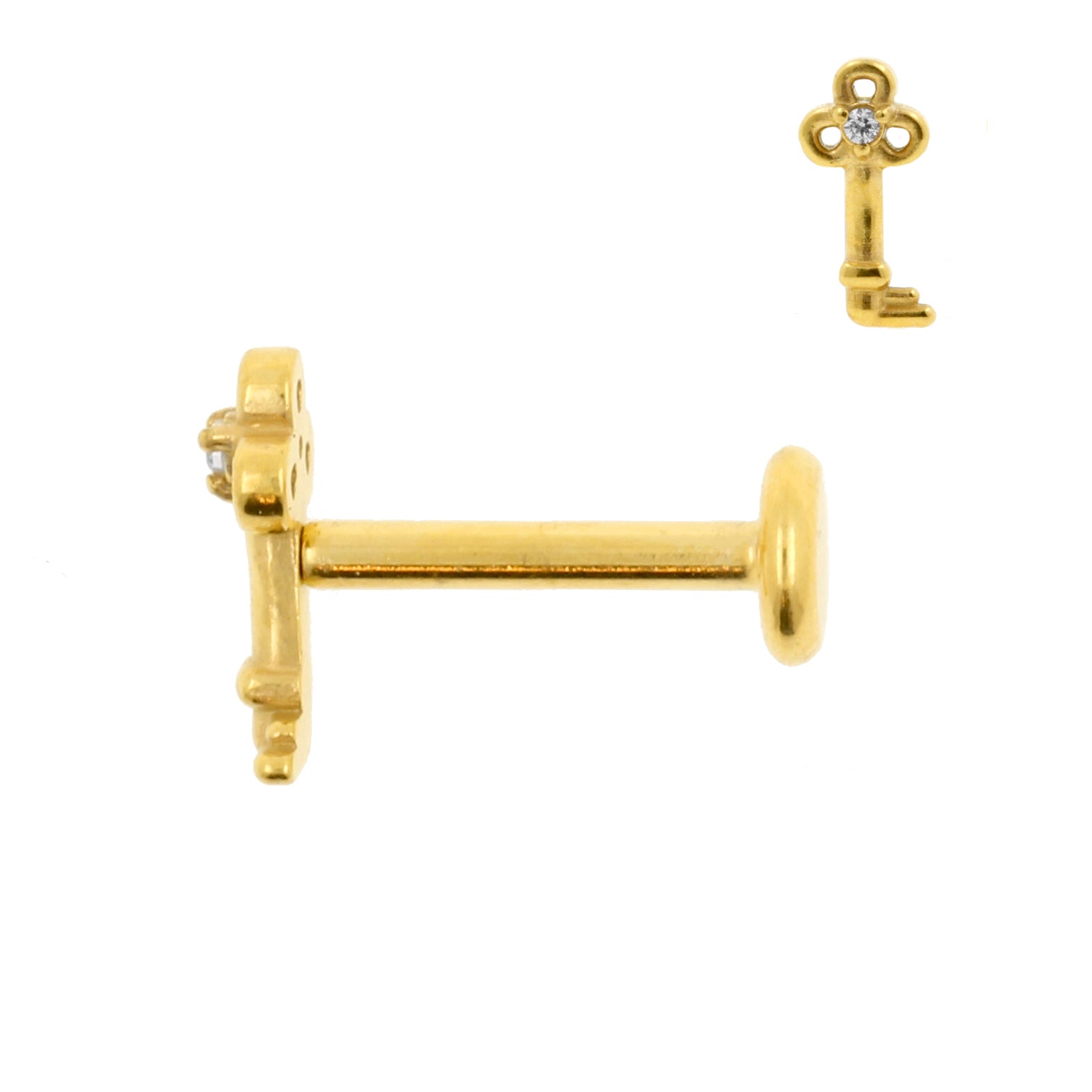 Surgical Steel Zirconia Labret Stud - Key Gold