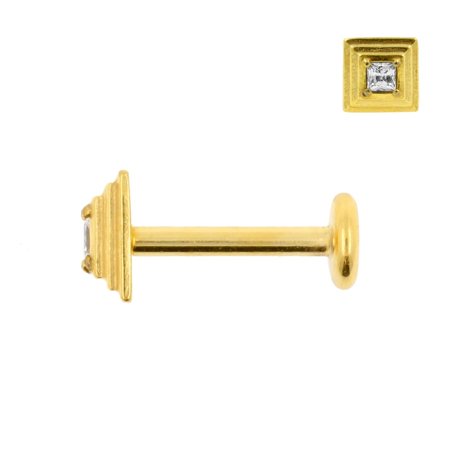 Surgical Steel Zirconia Labret Stud - Square Gold