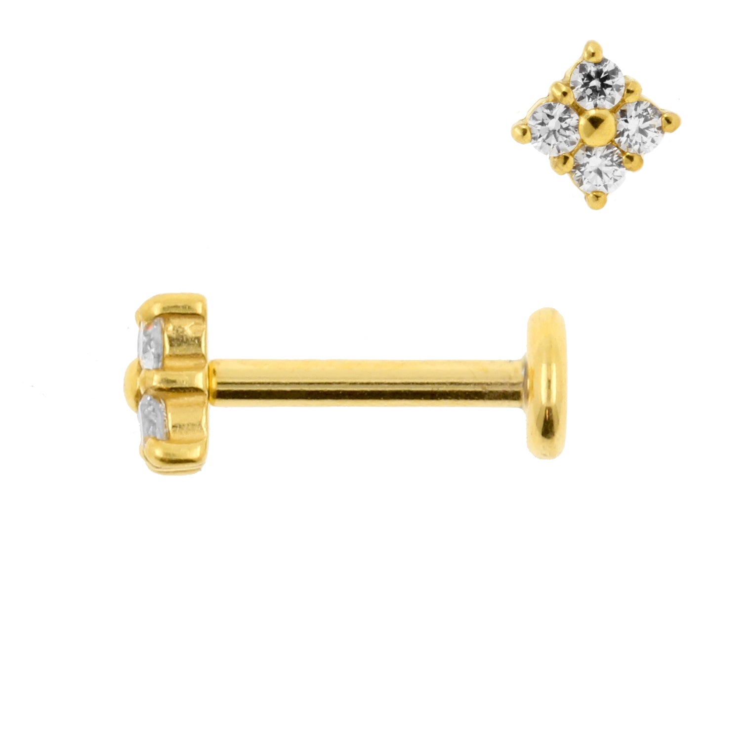 Surgical Steel Zirconia Labret Stud - Square Gold