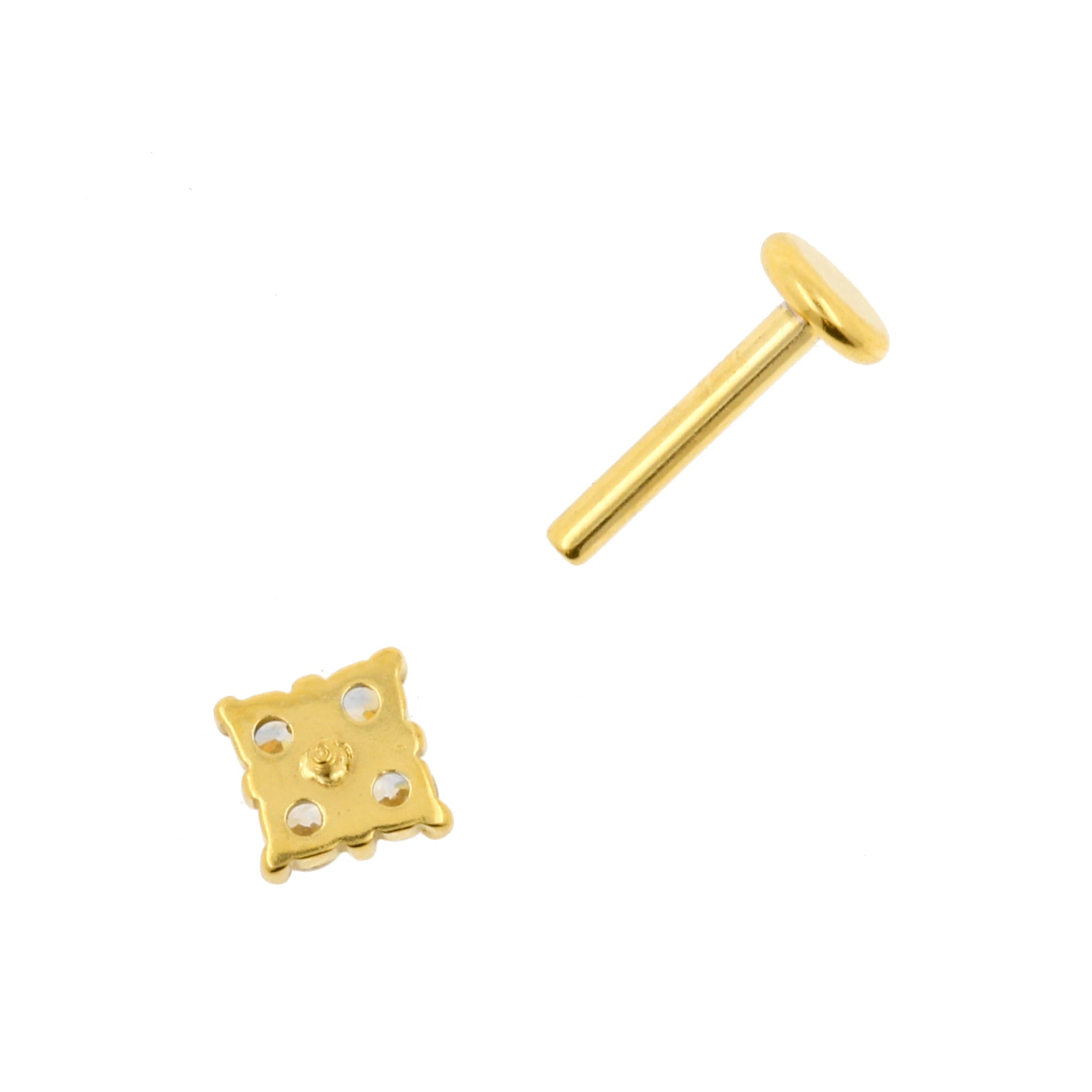 Surgical Steel Zirconia Labret Stud - Square Gold