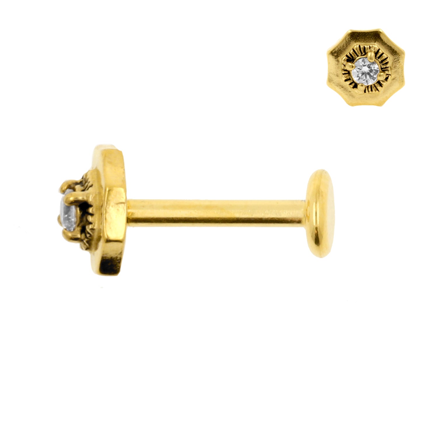 Surgical Steel Zirconia Labret Stud - Hexagon Gold