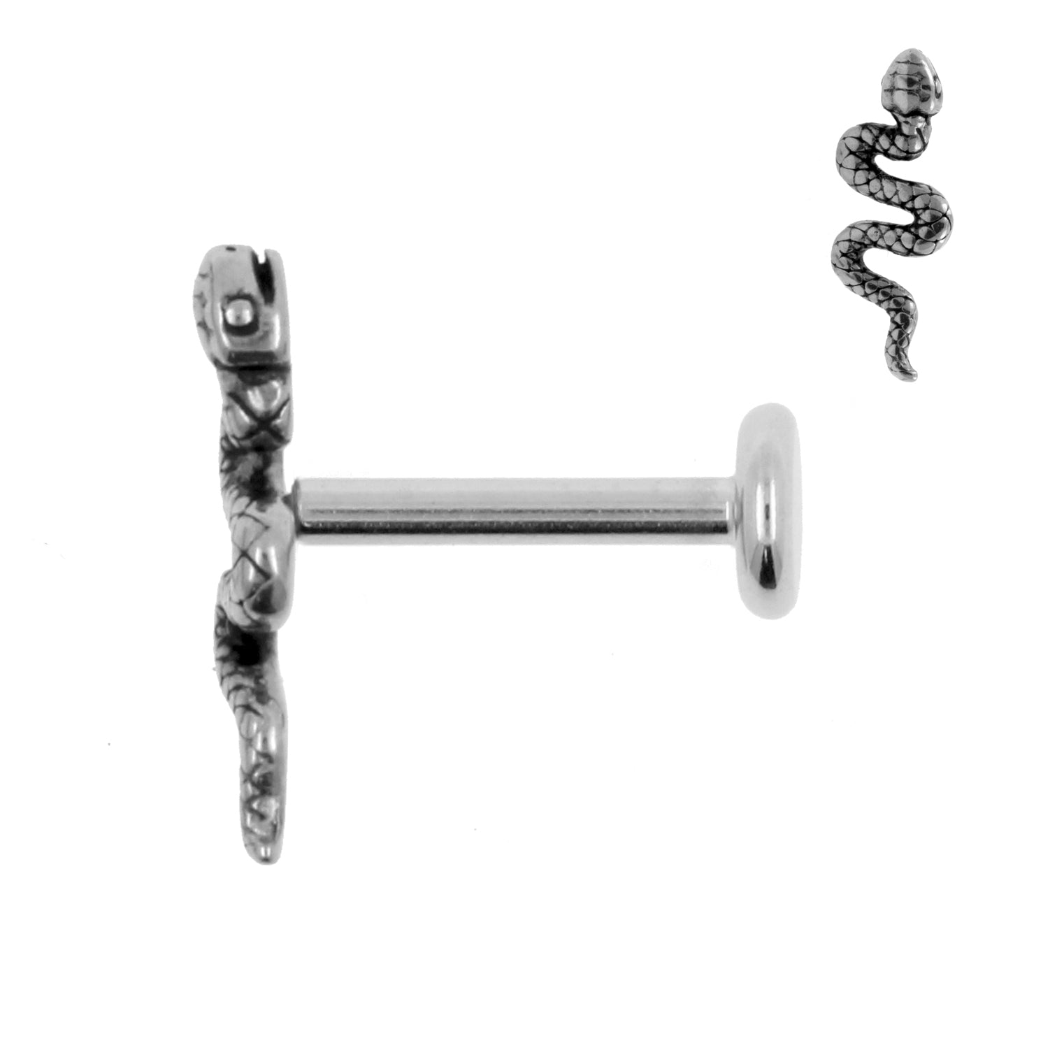 Surgical Steel Labret Stud - Snake Silver