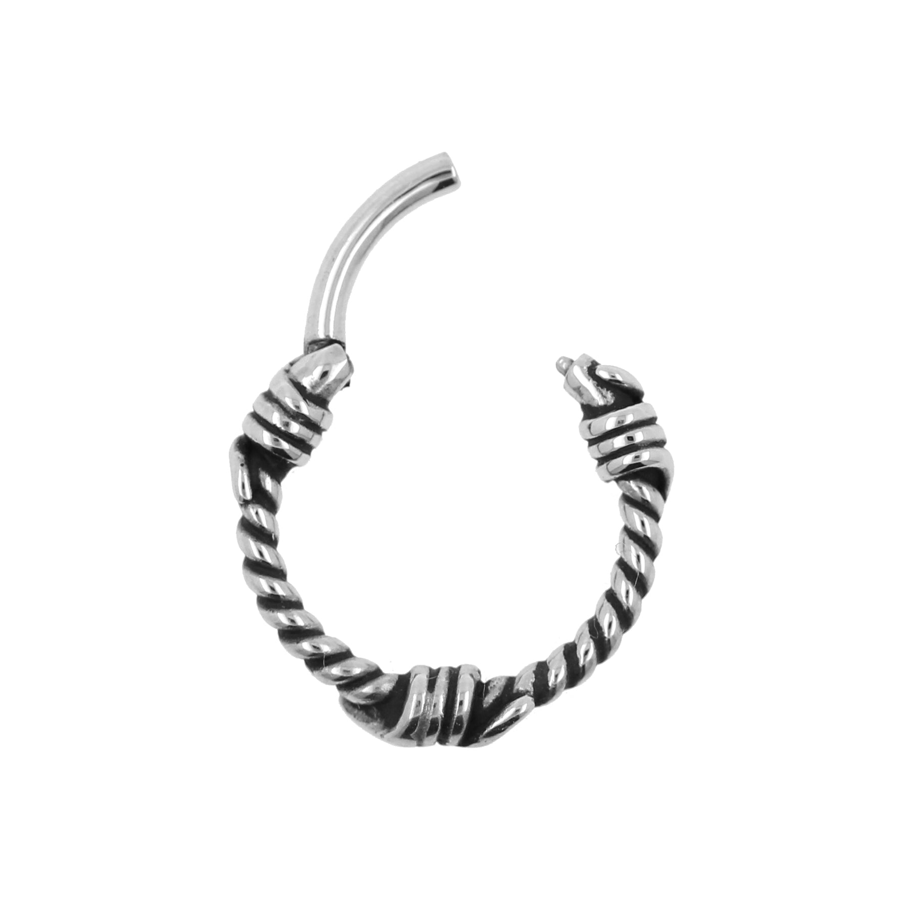 Surgical Steel Click Ring - Barb Wire Silver