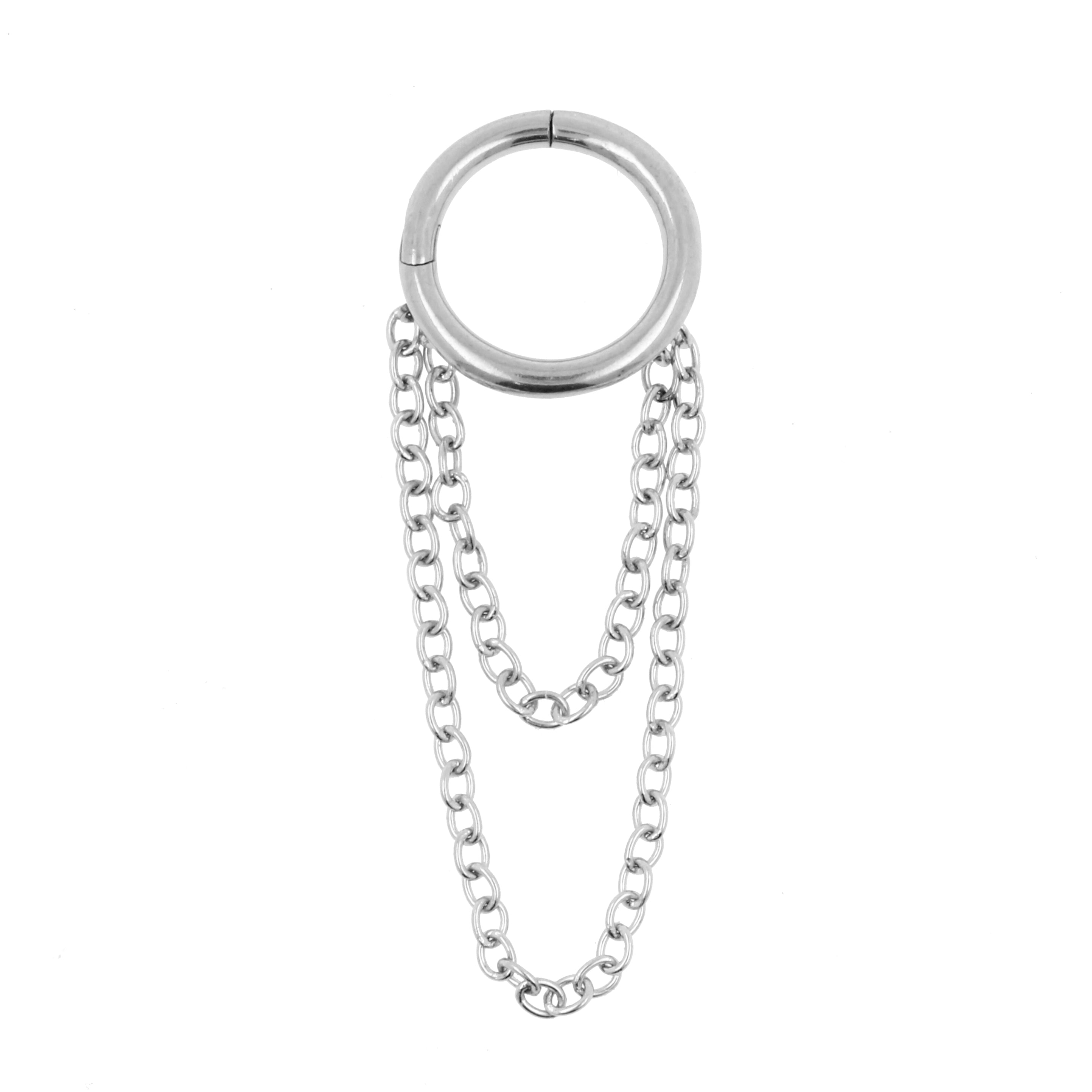 Surgical Steel Click Ring With Chain Silver