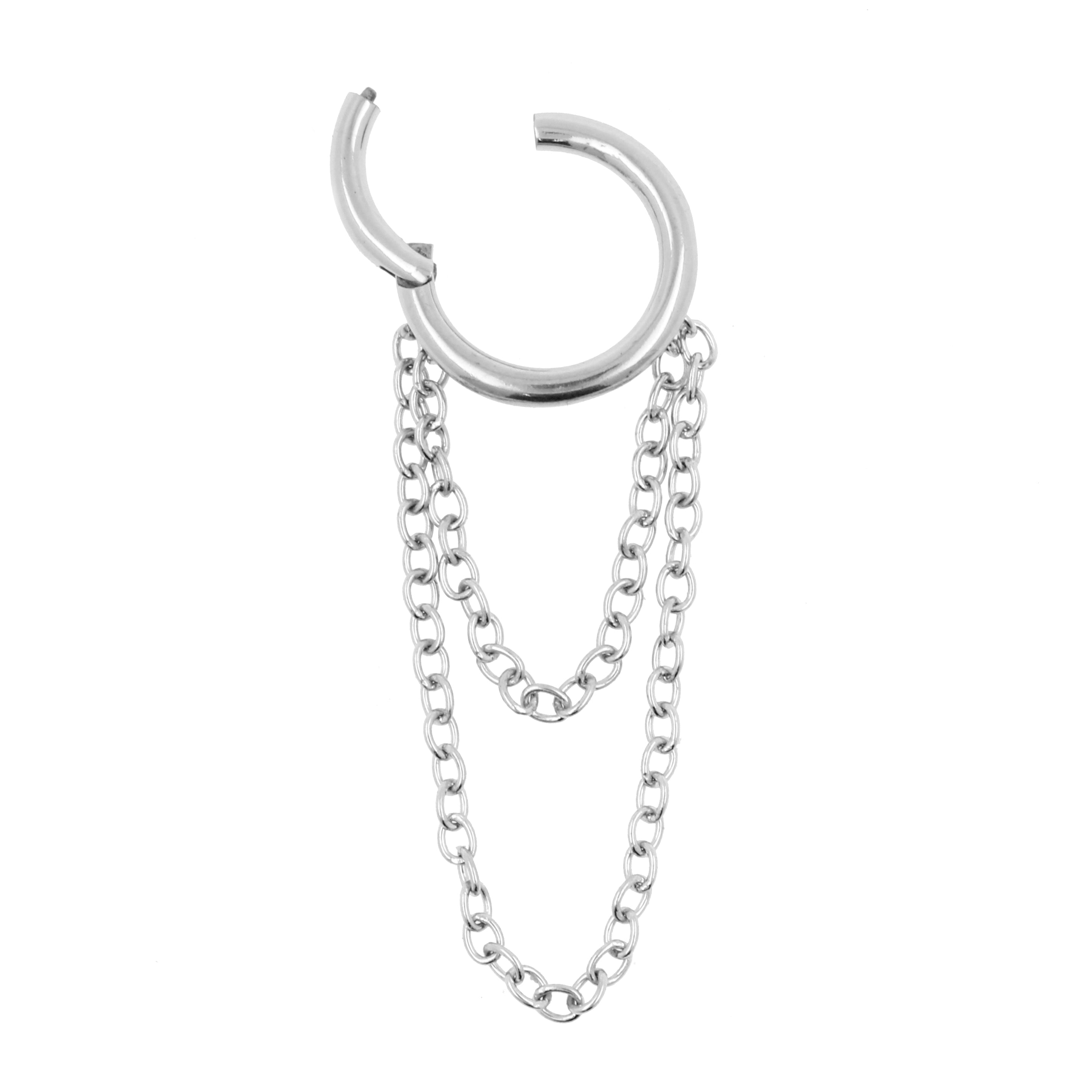 Surgical Steel Click Ring With Chain Silver