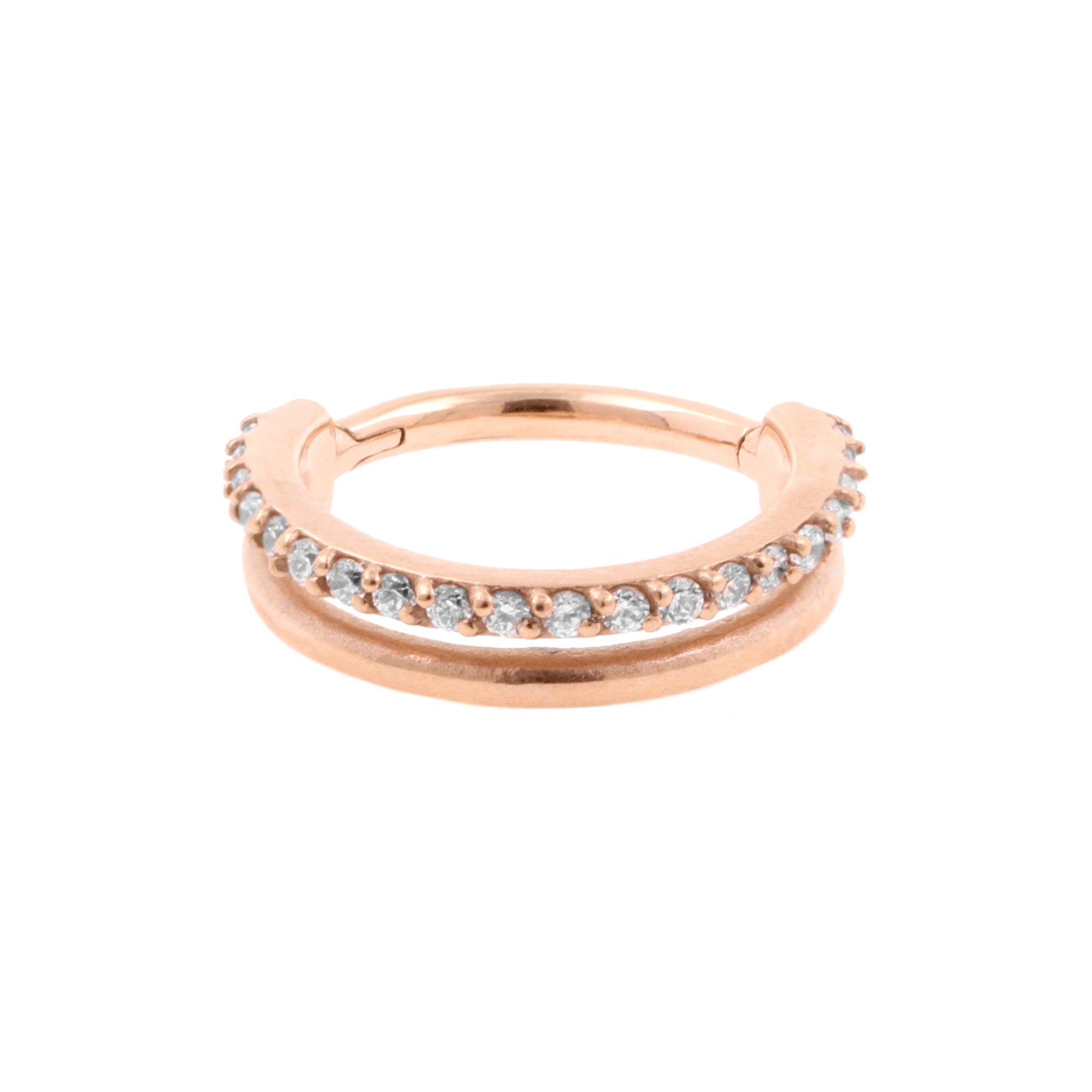 Surgical Steel Double Click Ring - Zirconia Rose Gold