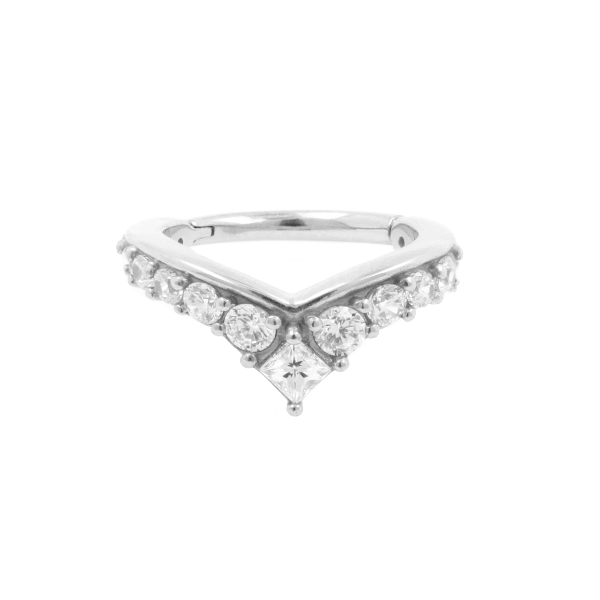 Surgical Steel Click Ring - Zirconia Tiara Silver