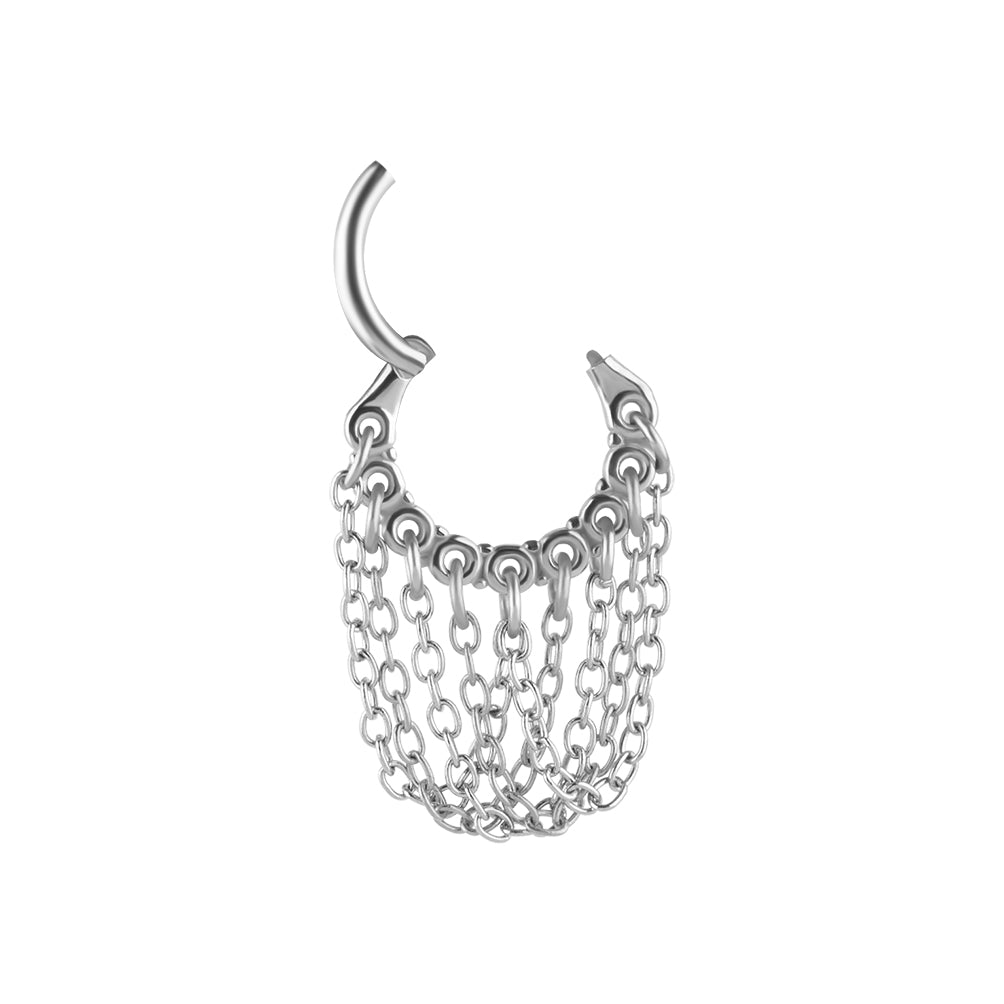 Surgical Steel Click Ring With Chain Silver