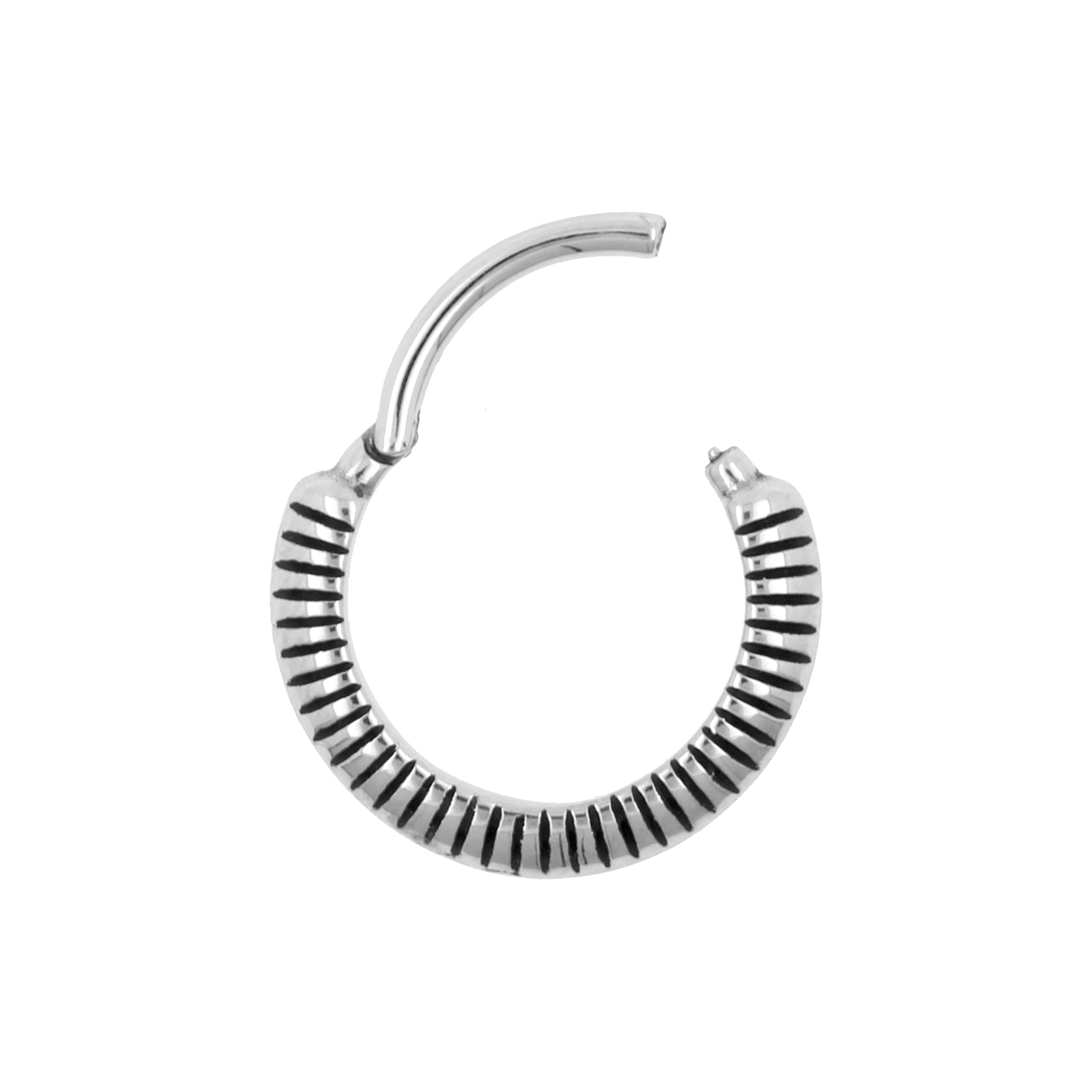 Surgical Steel Click Ring - Lined Silver