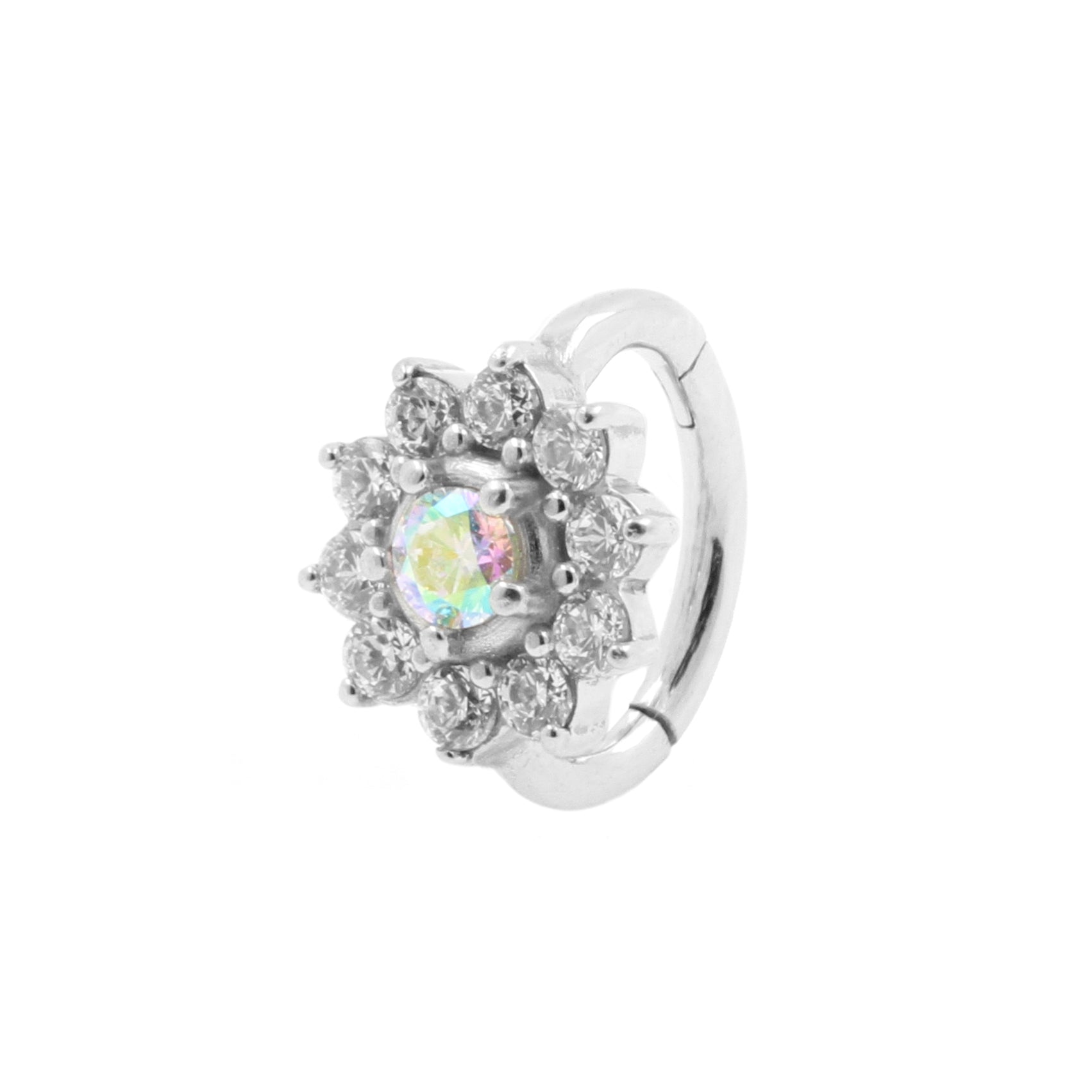 Nikkelvrij Stalen Rook Clicker - Zirconia Flower Crystal AB / Clear