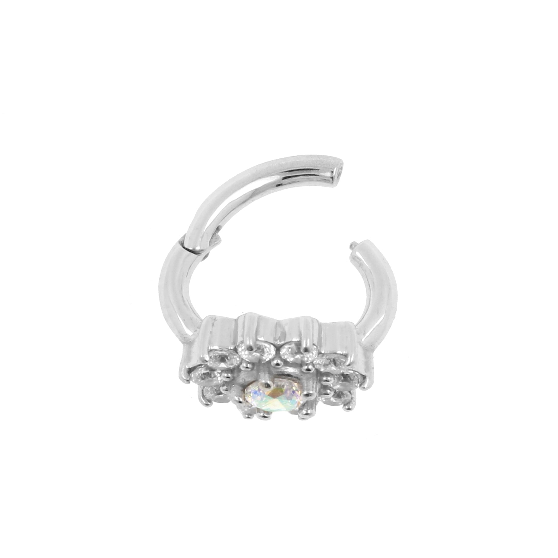 Nikkelvrij Stalen Rook Clicker - Zirconia Flower Crystal AB / Clear