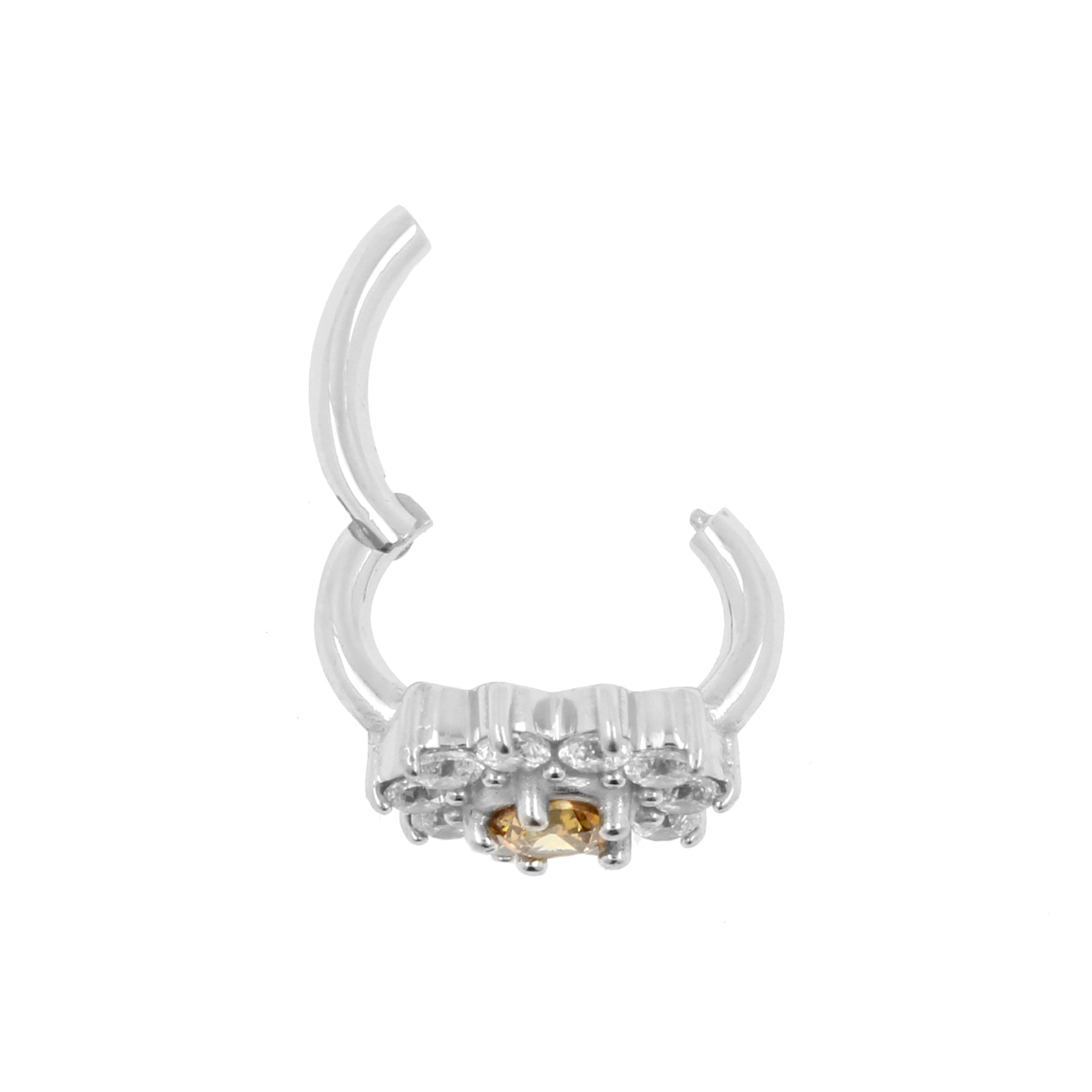 Nikkelvrij Stalen Rook Clicker - Zirconia Flower Golden Amber / White