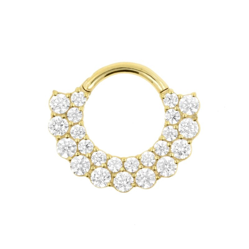 Nickel-Free Stainless Steel Click Ring - Double Zirconia Gold