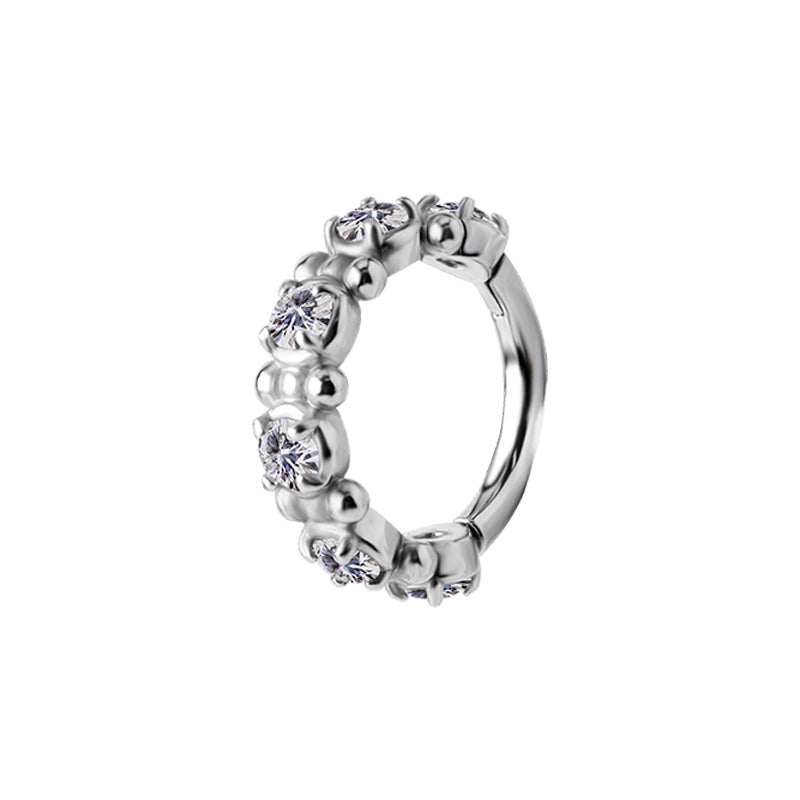 Nickel-Free Stainless Steel Click Ring - Zirconia Dots Silver