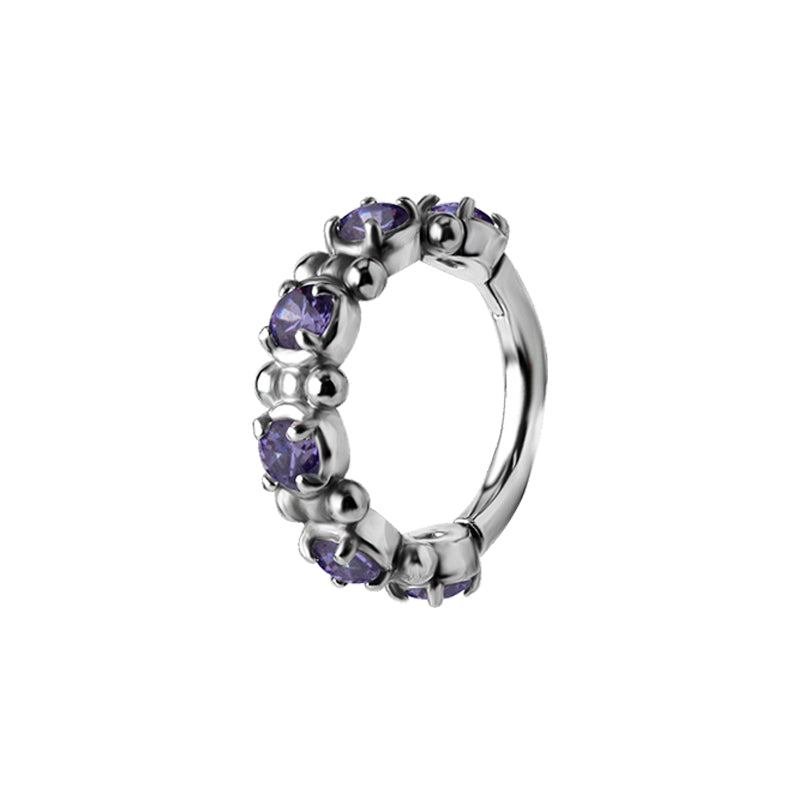 Nickel-Free Stainless Steel Click Ring - Zirconia Dots Silver