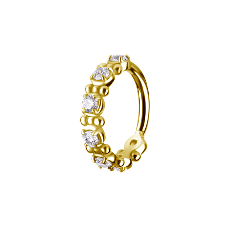 Nickel-Free Stainless Steel Click Ring - Zirconia Dots Gold