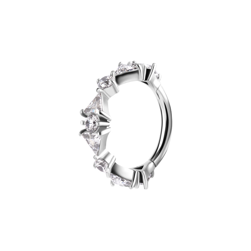 Nickel-Free Stainless Steel Click Ring - Zirconia Tiara Silver