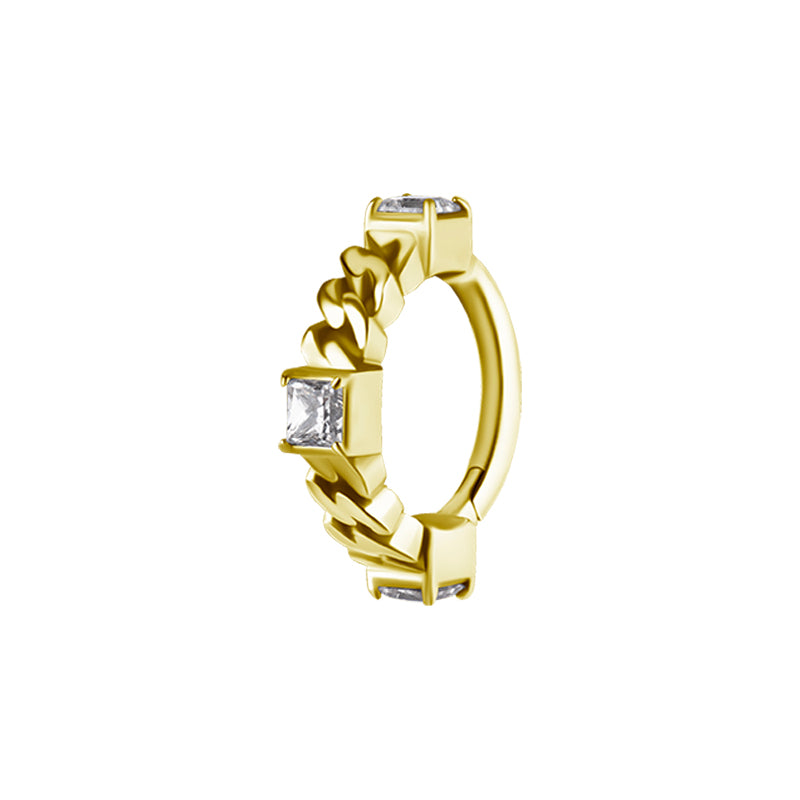 Nickel-Free Stainless Steel Click Ring - Zirconia Chain Gold