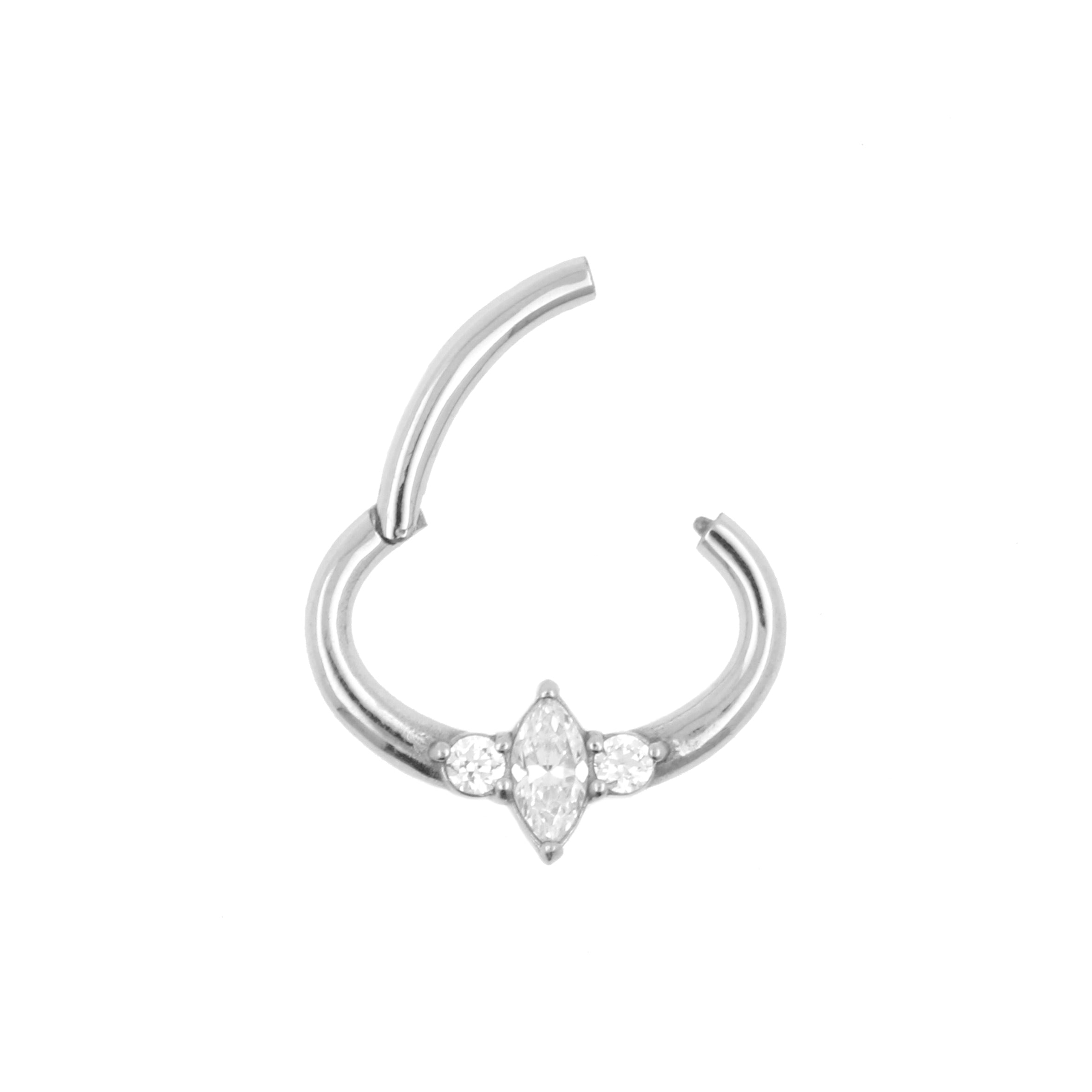 Surgical Steel Daith Clicker - Marquise Cluster Silver