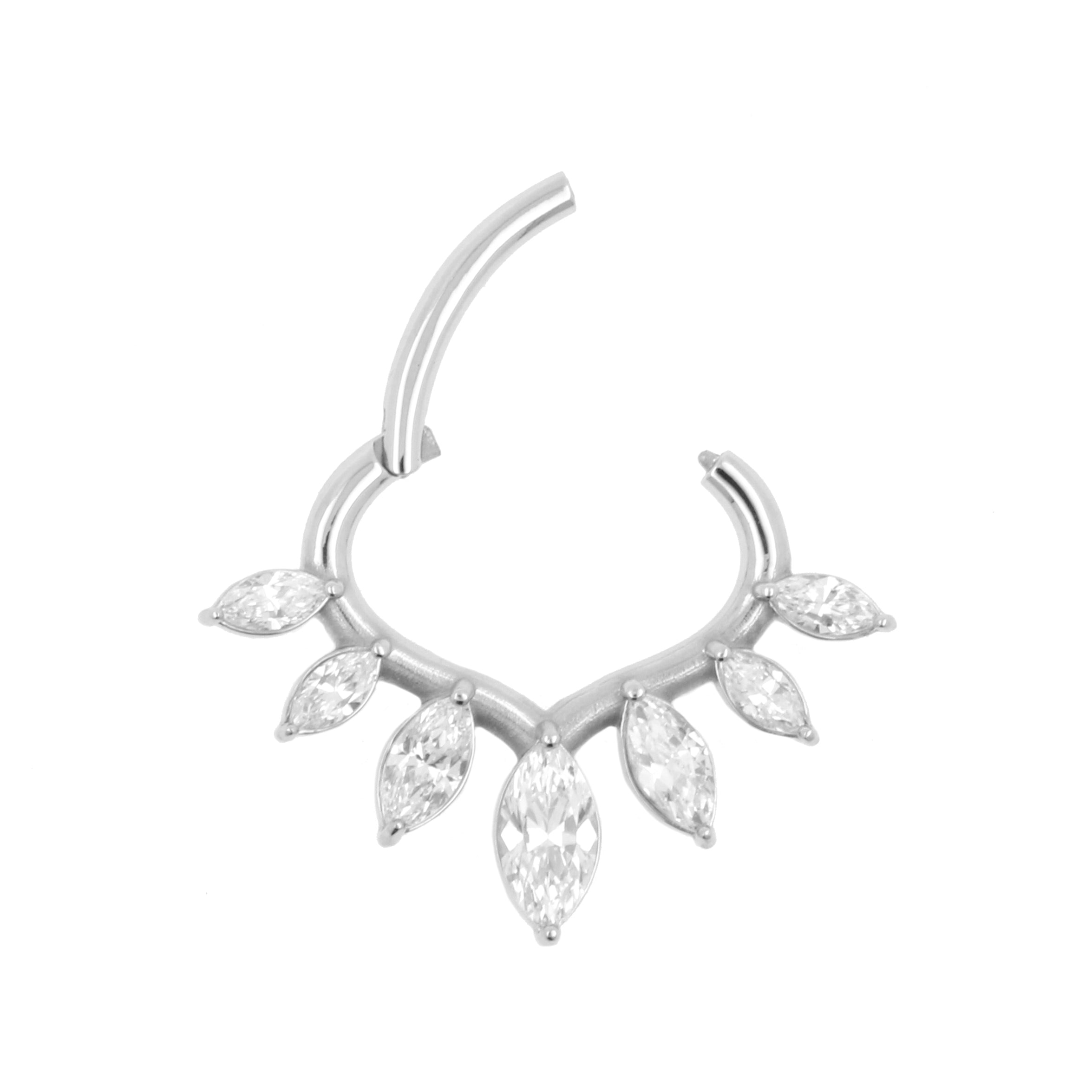 Nickel-Free Stainless Steel Daith Clicker - Marquise Tiara Silver