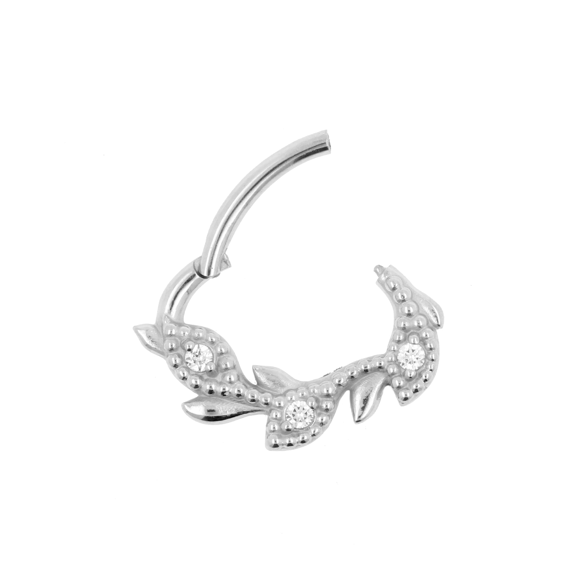 Nickel-Free Stainless Steel Daith Clicker - Zirconia Vine Silver