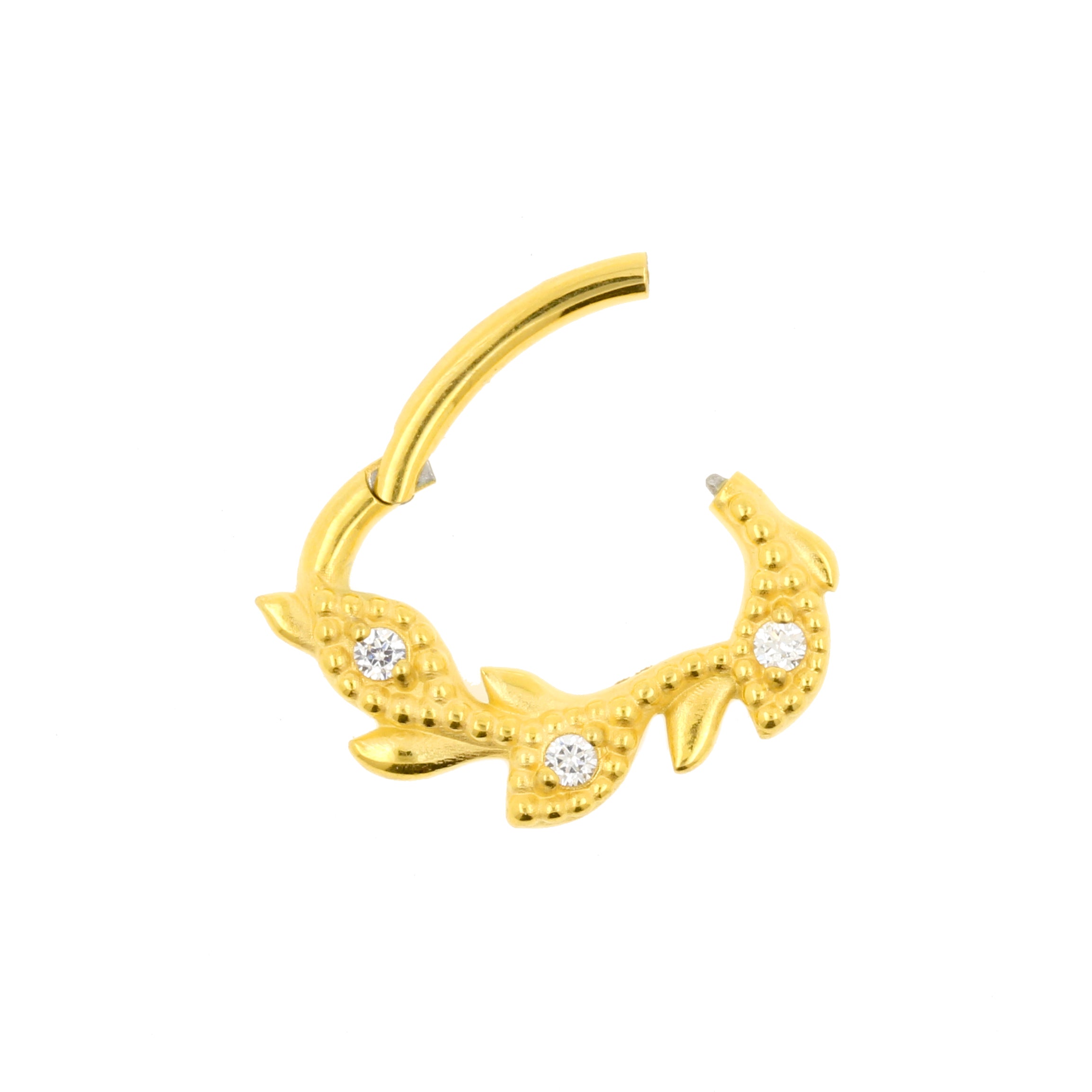 Nickel-Free Stainless Steel Daith Clicker - Zirconia Vine Gold