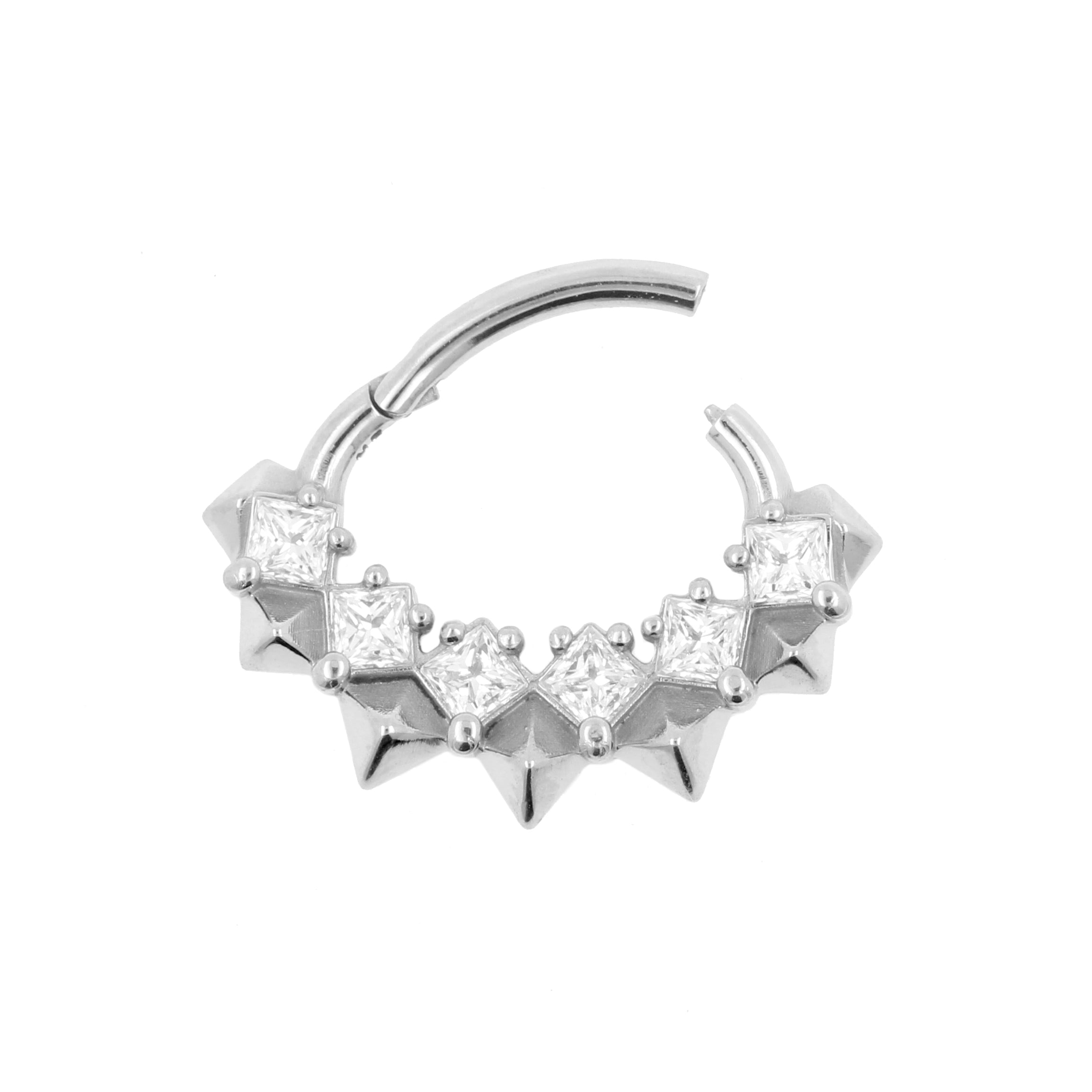 Nickel-Free Stainless Steel Daith Clicker - Zirconia Square Studs Silver