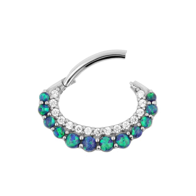 Nickel-Free Stainless Steel Daith Clicker - Opal And Zirconia Black Opal