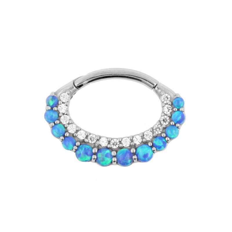 Nickel-Free Stainless Steel Daith Clicker - Opal And Zirconia Blue Opal