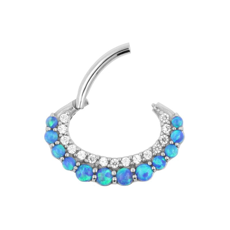 Nickel-Free Stainless Steel Daith Clicker - Opal And Zirconia Blue Opal