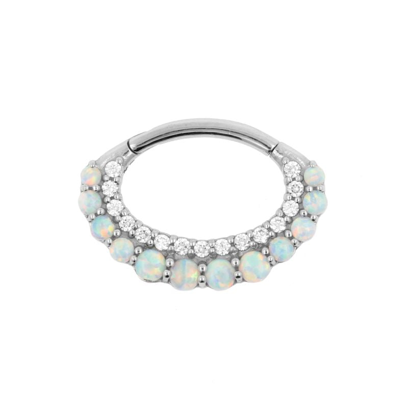 Nickel-Free Stainless Steel Daith Clicker - Opal And Zirconia White opal