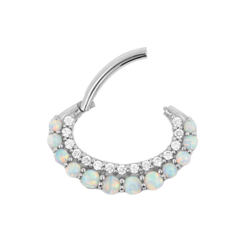 Nickel-Free Stainless Steel Daith Clicker - Opal And Zirconia White opal