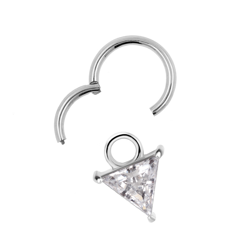 Nickel-Free Stainless Steel Click Ring Charm - Zirconia Triangle Silver