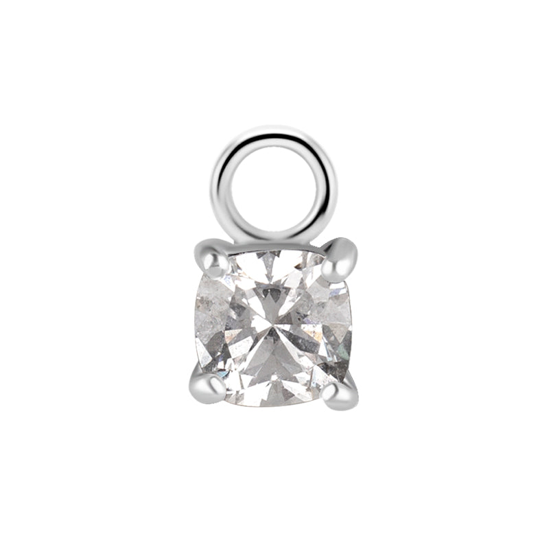 Nickel-Free Stainless Steel Click Ring Charm - Zirconia Square Silver