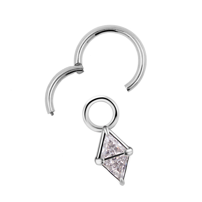 Nickel-Free Stainless Steel Click Ring Charm - Zirconia Diamond Silver