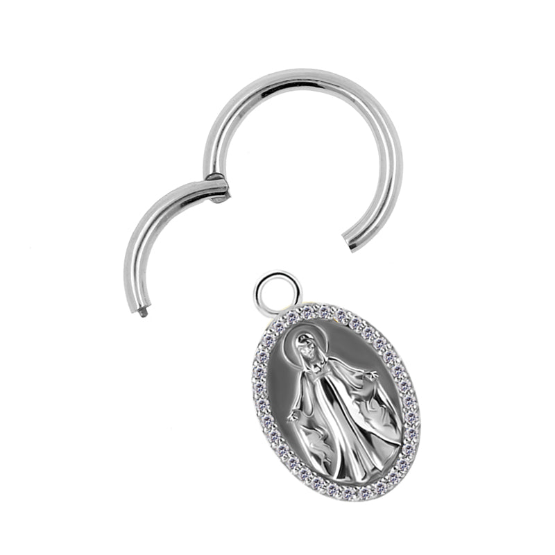 Nickel-Free Stainless Steel Click Ring Charm - Zirconia Maria Silver