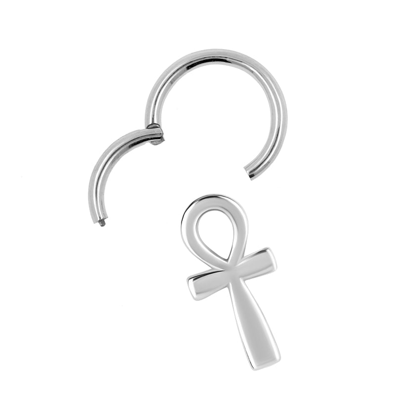 Nickel-Free Stainless Steel Click Ring Charm - Ankh Silver