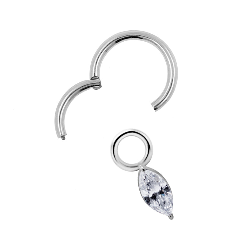 Nickel-Free Stainless Steel Click Ring Charm - Zirconia Princess Gem  Silver