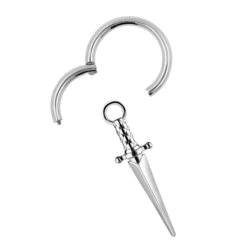 Nickel-Free Stainless Steel Click Ring Charm - Dagger Silver