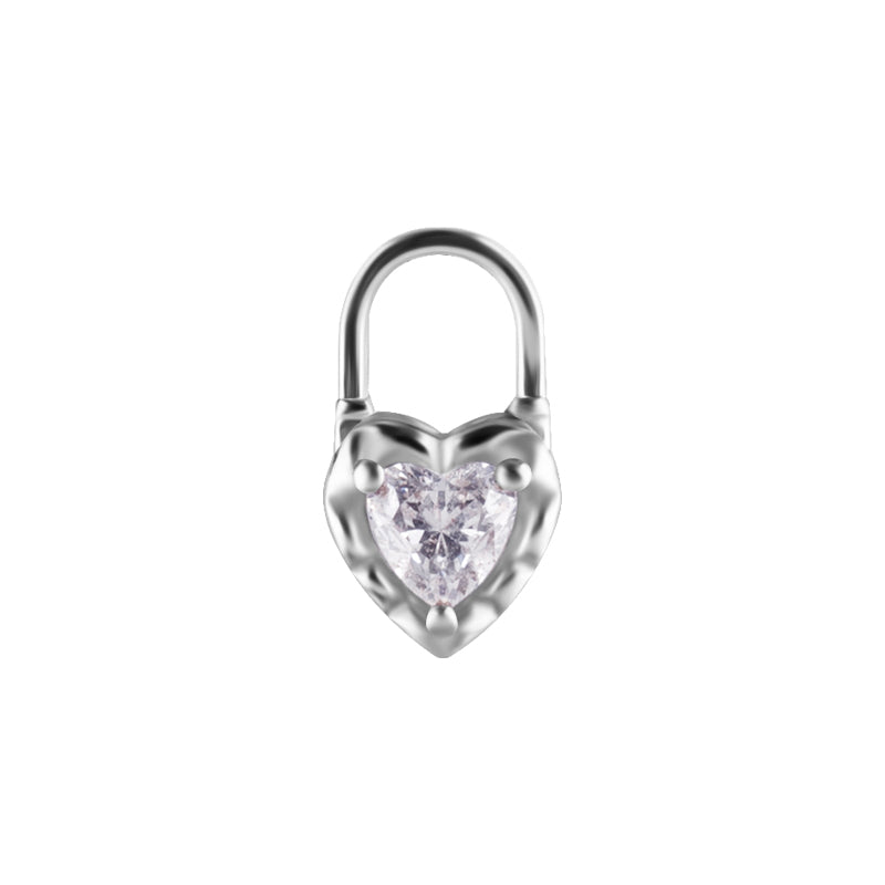 Nickel-Free Stainless Steel Click Ring Charm - Zirconia Heart Locket Silver