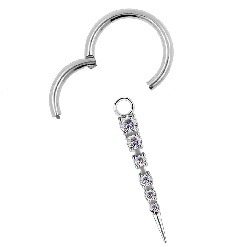 Nickel-Free Stainless Steel Click Ring Charm - Zirconia Pendulum Silver