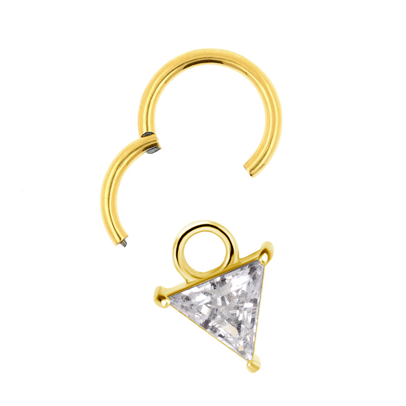 Nickel-Free Stainless Steel Click Ring Charm - Zirconia Triangle Gold