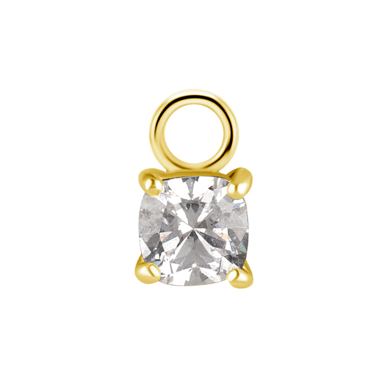 Nickel-Free Stainless Steel Click Ring Charm - Zirconia Square Gold