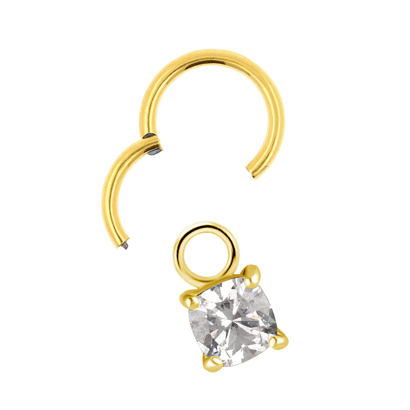 Nickel-Free Stainless Steel Click Ring Charm - Zirconia Square Gold