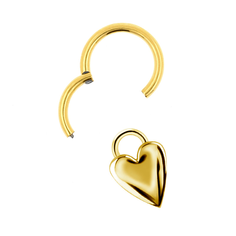 Nickel-Free Stainless Steel Click Ring Charm - Heart Gold