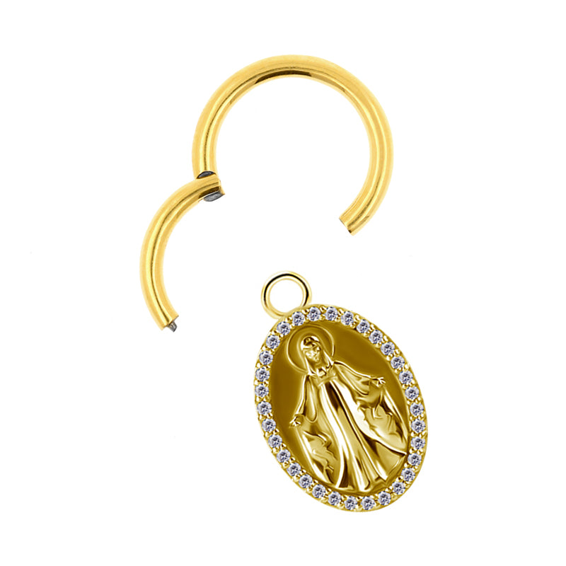 Nickel-Free Stainless Steel Click Ring Charm - Zirconia Maria Gold